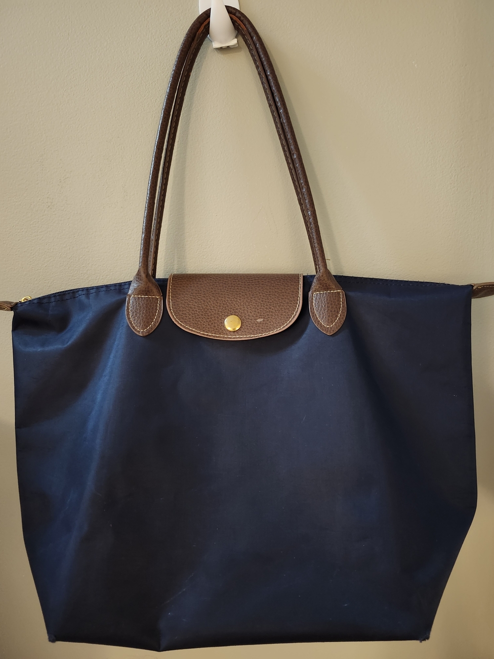 Navy Tote with Brown Trim